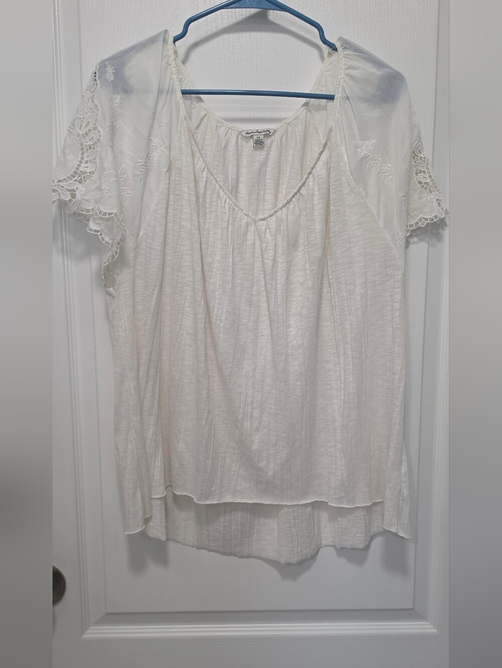 American  Eagle Crochet Sleeve White Women's Blouse -